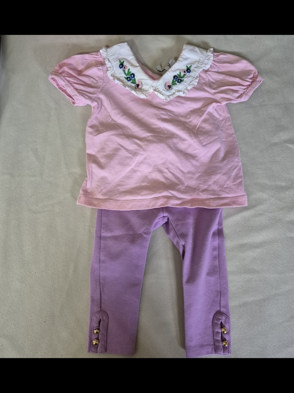 Janie and Jack Embroidered Collar Pink Top And Lavender Leggings